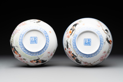 A varied collection of eight Chinese famille rose eggshell bowls, Jingdezhen mark, 20th C.