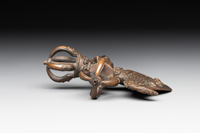 A Tibetan bronze and cast iron ritual dagger or 'phurba', 18/19th C.
