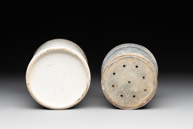 A Chinese silver mounted incised white-glazed 'lotus scroll' brush pot, Kangxi
