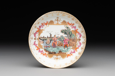 A Chinese Meissen-style export porcelain 'Peter the Great' cup and saucer, Qianlong