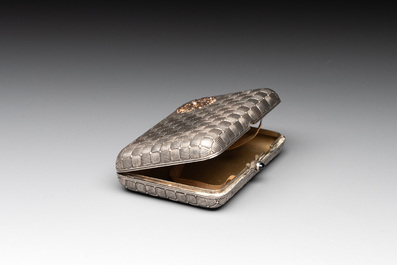 A rare Russian Faberg&eacute; bejewelled gold and silver cigarette presentation case, marked Mikhail Perkhin (1860-1903)