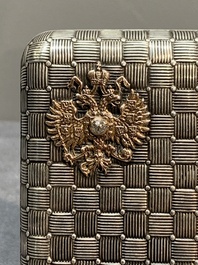 A rare Russian Faberg&eacute; bejewelled gold and silver cigarette presentation case, marked Mikhail Perkhin (1860-1903)
