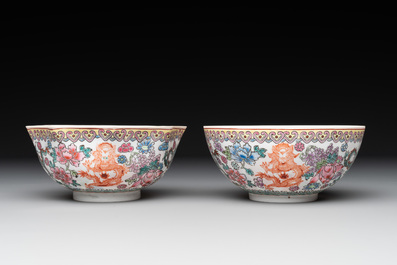 A varied collection of eight Chinese famille rose eggshell bowls, Jingdezhen mark, 20th C.