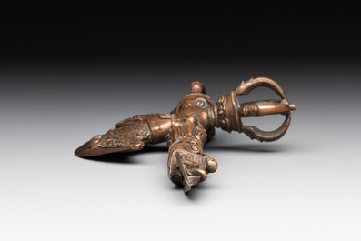 A Tibetan bronze and cast iron ritual dagger or 'phurba', 18/19th C.