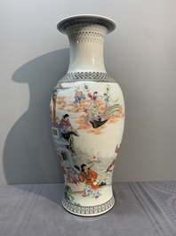 A Chinese famille rose 'Ba Xian Zhu Shou 八仙祝壽' vase, Qianlong mark, 20th C.
