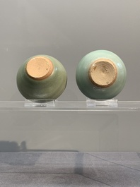 Six Chinese Longquan celadon jarlets, Yuan/Ming