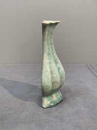 A Chinese Longquan celadon lobed bottle vase, Song