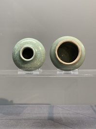 Six Chinese Longquan celadon jarlets, Yuan/Ming