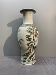 A Chinese famille rose 'Ba Xian Zhu Shou 八仙祝壽' vase, Qianlong mark, 20th C.