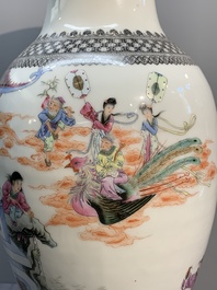 A Chinese famille rose 'Ba Xian Zhu Shou 八仙祝壽' vase, Qianlong mark, 20th C.