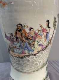A Chinese famille rose 'Ba Xian Zhu Shou 八仙祝壽' vase, Qianlong mark, 20th C.
