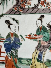 A pair of Chinese famille verte 'Xi Xiang Ji' dishes, Kangxi