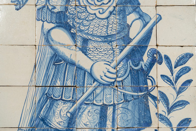 A rare and very large blue and white Dutch Delft 60-piece tile mural depicting Hannibal, 17th C.
