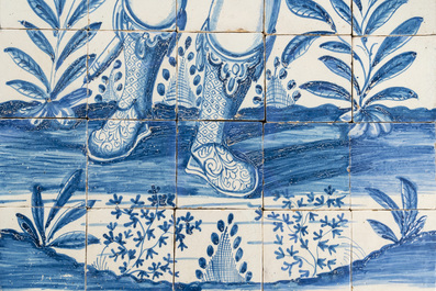 A rare and very large blue and white Dutch Delft 60-piece tile mural depicting Hannibal, 17th C.