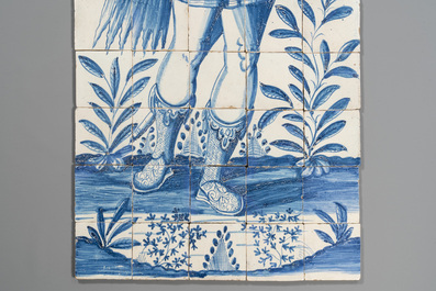 A rare and very large blue and white Dutch Delft 60-piece tile mural depicting Hannibal, 17th C.