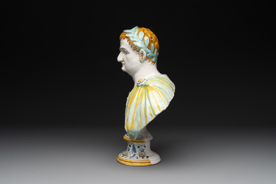A polychrome Italian maiolica bust of Caesar, Deruta, 17th C.