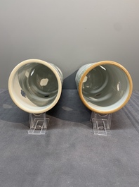 A pair of Chinese famille rose hat stands with birds among flowering branches, signed Zhu Shaoquan 朱少泉, dated 1892