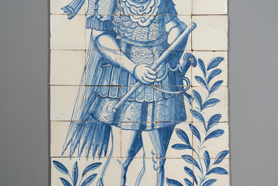 A rare and very large blue and white Dutch Delft 60-piece tile mural depicting Hannibal, 17th C.