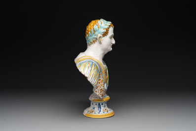 A polychrome Italian maiolica bust of Caesar, Deruta, 17th C.