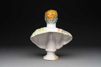A polychrome Italian maiolica bust of Caesar, Deruta, 17th C.