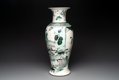 A large Chinese verte biscuit vase with narrative design, Kangxi mark, 19th C.