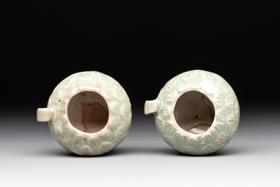 A pair of Chinese Longquan celadon bird feeders, Song