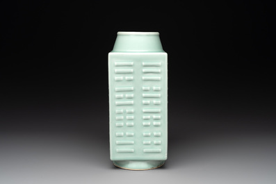 A Chinese celadon-glazed 'trigrams' 'cong' vase, Guangxu mark and of the period