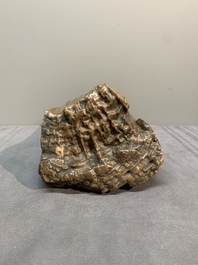 A Chinese petrified wood scholar's rock on wooden stand, 17/18th C.