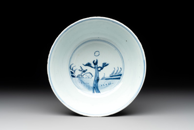 A Chinese blue and white 'immortals' bowl, Yongzheng/Qianlong