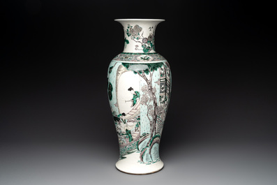 A large Chinese verte biscuit vase with narrative design, Kangxi mark, 19th C.