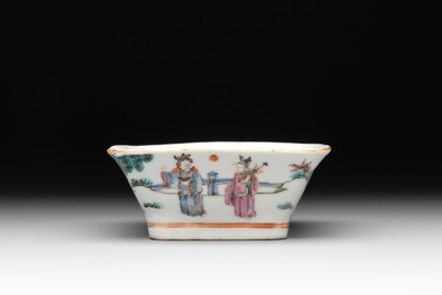 A Chinese famille rose nine-piece sweetmeat or rice table set, Tongzhi mark, 19th C.