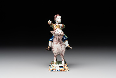 A polychrome Dutch Delft model of a buckrider, 18th C.