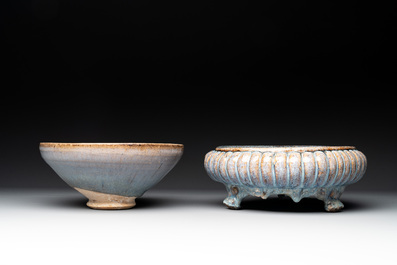 A Chinese Jun-glazed bowl and a narcissus basin, Ming/Qing