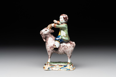 A polychrome Dutch Delft model of a buckrider, 18th C.