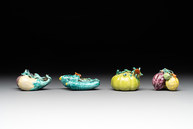 A collection of 12 Chinese famille rose fruit models, including a peach-shaped box and cover, 19th C.