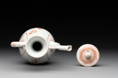 A Chinese iron-red and gilt-decorated ewer with floral design, Kangxi