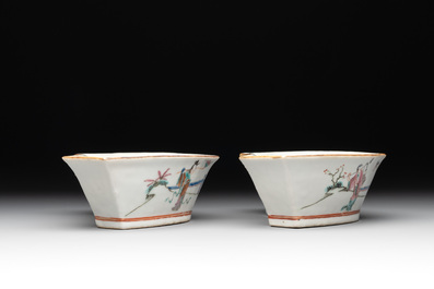 A Chinese famille rose nine-piece sweetmeat or rice table set, Tongzhi mark, 19th C.