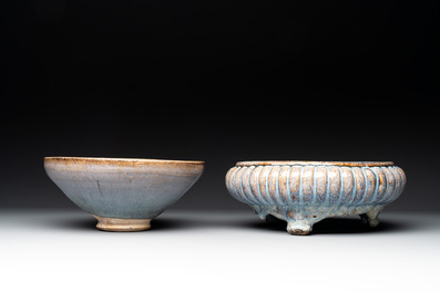 A Chinese Jun-glazed bowl and a narcissus basin, Ming/Qing