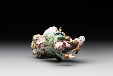 A polychrome Dutch Delft model of a buckrider, 18th C.