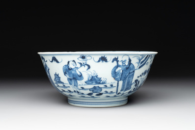 A Chinese blue and white 'immortals' bowl, Yongzheng/Qianlong