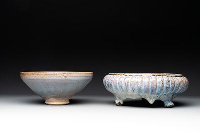 A Chinese Jun-glazed bowl and a narcissus basin, Ming/Qing