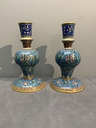 A pair of Chinese cloisonn&eacute; 'ganglu ping' or holy water vases, 18/19th C.