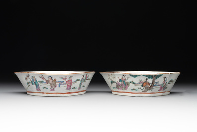 A Chinese famille rose nine-piece sweetmeat or rice table set, Tongzhi mark, 19th C.