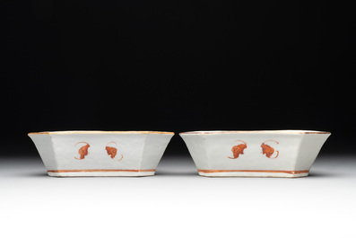 A Chinese famille rose nine-piece sweetmeat or rice table set, Tongzhi mark, 19th C.