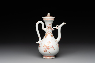 A Chinese iron-red and gilt-decorated ewer with floral design, Kangxi