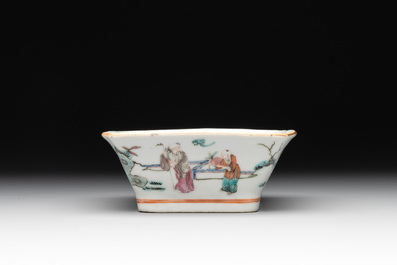 A Chinese famille rose nine-piece sweetmeat or rice table set, Tongzhi mark, 19th C.