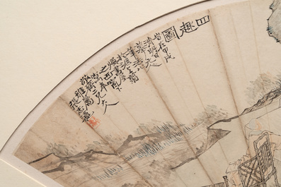 A Chinese fan, ink and colour on paper, signed Zhang Zhiying 張志瀛, 19th C.