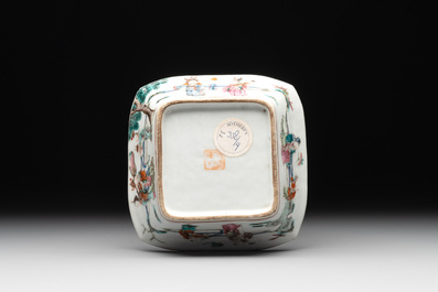 A Chinese famille rose nine-piece sweetmeat or rice table set, Tongzhi mark, 19th C.