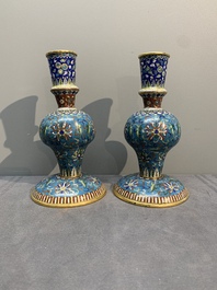 A pair of Chinese cloisonn&eacute; 'ganglu ping' or holy water vases, 18/19th C.