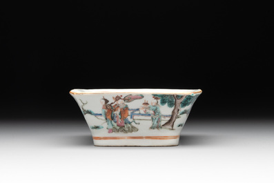 A Chinese famille rose nine-piece sweetmeat or rice table set, Tongzhi mark, 19th C.